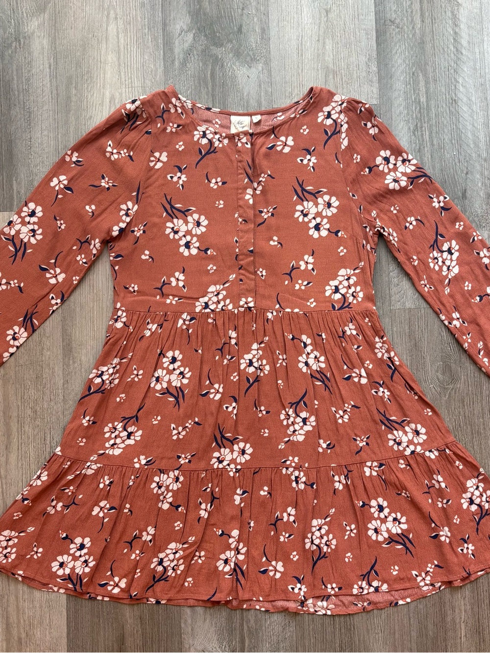 White Crow Rust Floral Boho Tiered Mini Dress Size Small